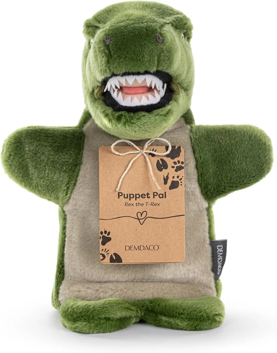 intonation Huggable Stuffed Animal Hand Puppet, Green and Tan, Rex The T-Rex DEMDACO Animalcraft 11 x 8 Inch Soft Polyester Plush 