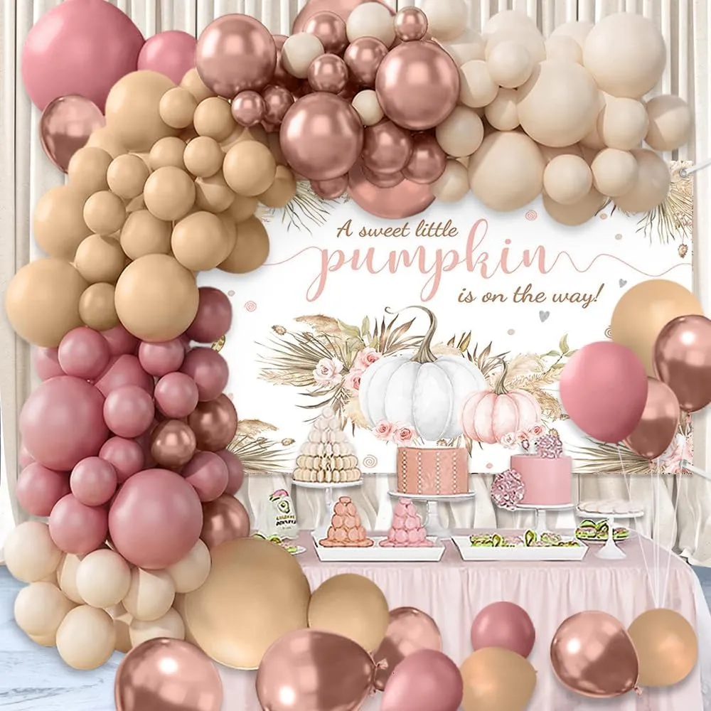 Is On The Way Banner Boho Balloon Garland Arch Kit MEHOFOND Boho Baby Shower Party Decorations Set 156pcs Retro Boho Balloons Set Fall Pumpkin datebase Girl Baby Shower Backdrop Pink Floral A Little Pumpkin 