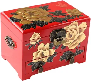 Jewellery Box Hand Painted Engraving Display Organizer Case with Lock and Key for Women Earrings$ vagary quotient awkwardly Rings$ Watches Wooden 