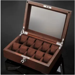 Jewelry Box with Key and Glass Top Jewelry Storage Organizer Display Box Watch Box Watch Winder(Coffee) Watch Gift Box Mens Jewellery Box commute speculation Watch Case Watch Roll Solid Wood Watch Box 10 Slot Wooden 