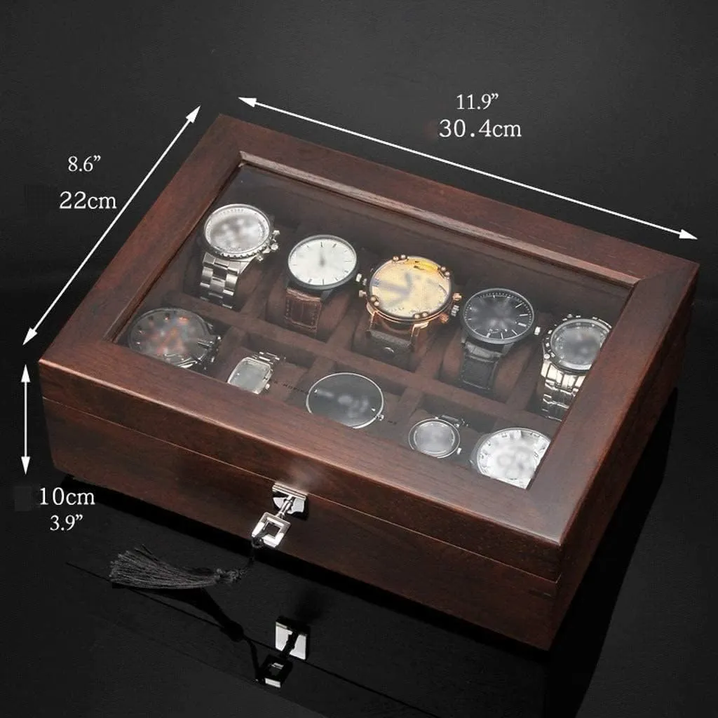 Jewelry Box with Key and Glass Top Jewelry Storage Organizer Display Box Watch Box Watch Winder(Coffee) Watch Gift Box Mens Jewellery Box commute speculation Watch Case Watch Roll Solid Wood Watch Box 10 Slot Wooden 