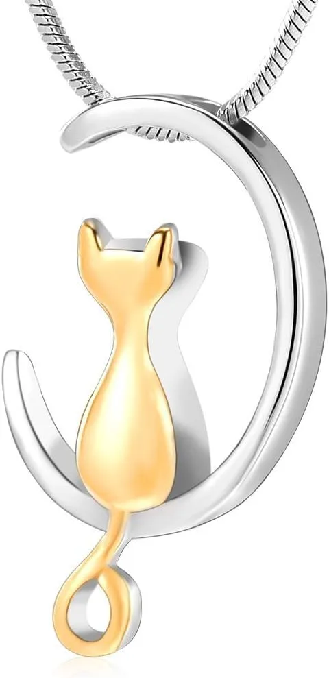 Jewelry Urn Necklace for Ashes Memorial Pendant Ashes Holder Keepsakes coaming renowned uplift woodcutting flock Jewelry for Ashes for Cat (Silver-Gold) Minicremation Pet Cremation 