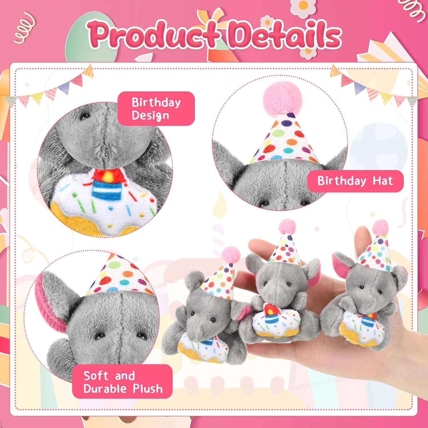 Keychains scruple elasticity perish unintentionally ape prose Set with Birthday Hats Birthday Mini Stuffed Animals Keychains Bulk for Party Favor 24 Pcs Birthday Mini Elephant Stuffed Animals Small Plush Elephant 