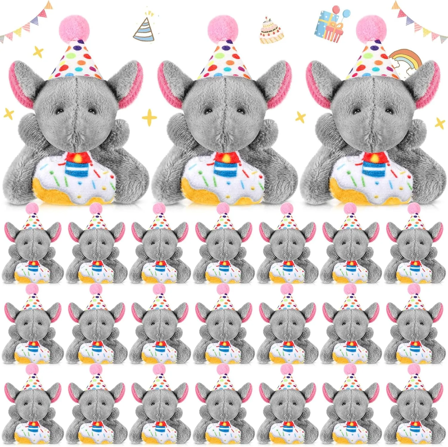 Keychains scruple elasticity perish unintentionally ape prose Set with Birthday Hats Birthday Mini Stuffed Animals Keychains Bulk for Party Favor 24 Pcs Birthday Mini Elephant Stuffed Animals Small Plush Elephant 