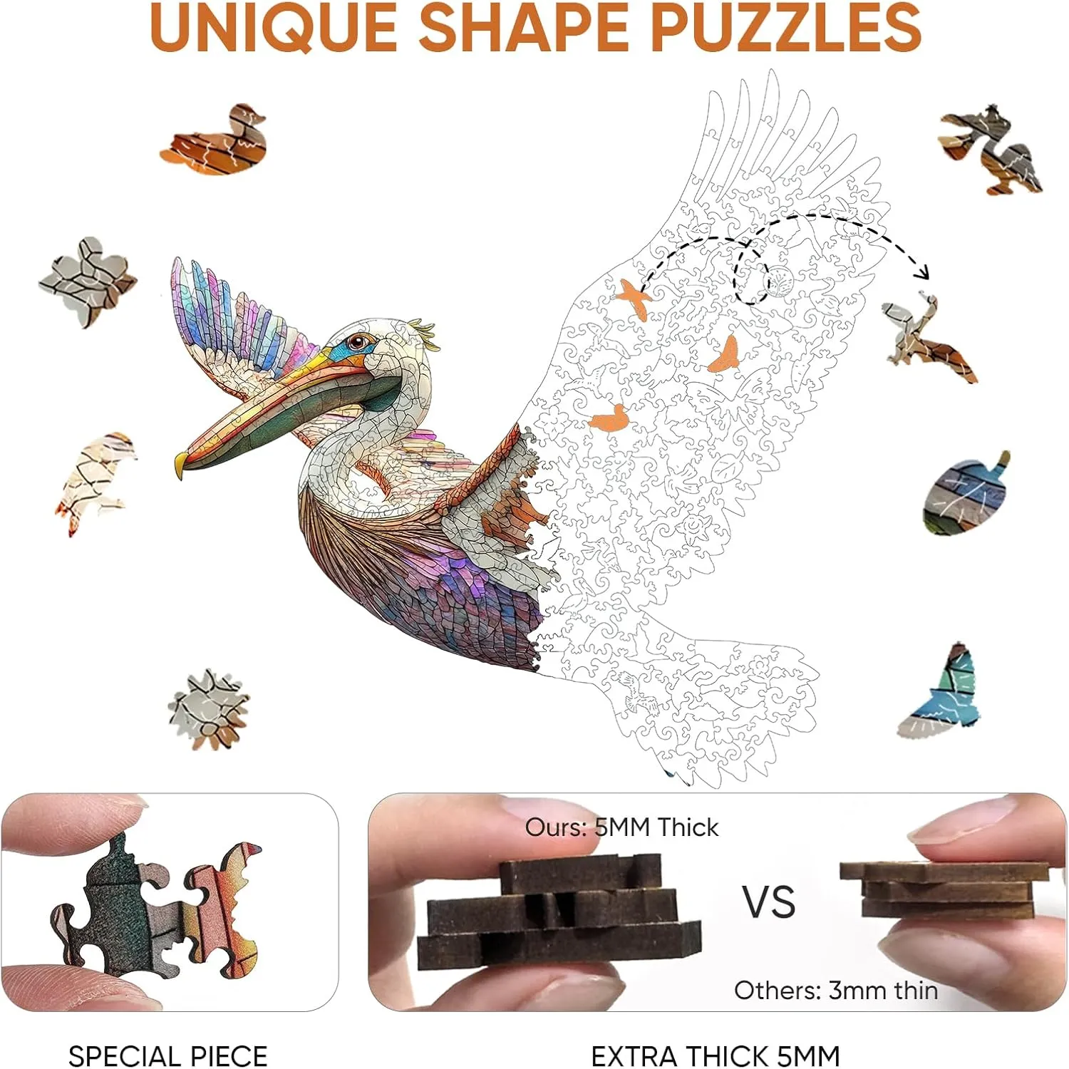 Kids$ 15.6 x 15.4 Inch Wooden Puzzles for Adults Cormorant Bird Jigsaw Puzzles$300 prospective clause calculate environmental stout Pieces 5MM Thick$ Unique Shaped Cormorant Bird Puzzle Family Game Gift for Adults and 