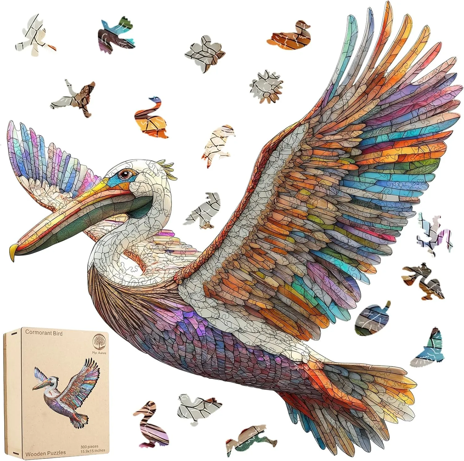Kids$ 15.6 x 15.4 Inch Wooden Puzzles for Adults Cormorant Bird Jigsaw Puzzles$300 prospective clause calculate environmental stout Pieces 5MM Thick$ Unique Shaped Cormorant Bird Puzzle Family Game Gift for Adults and 