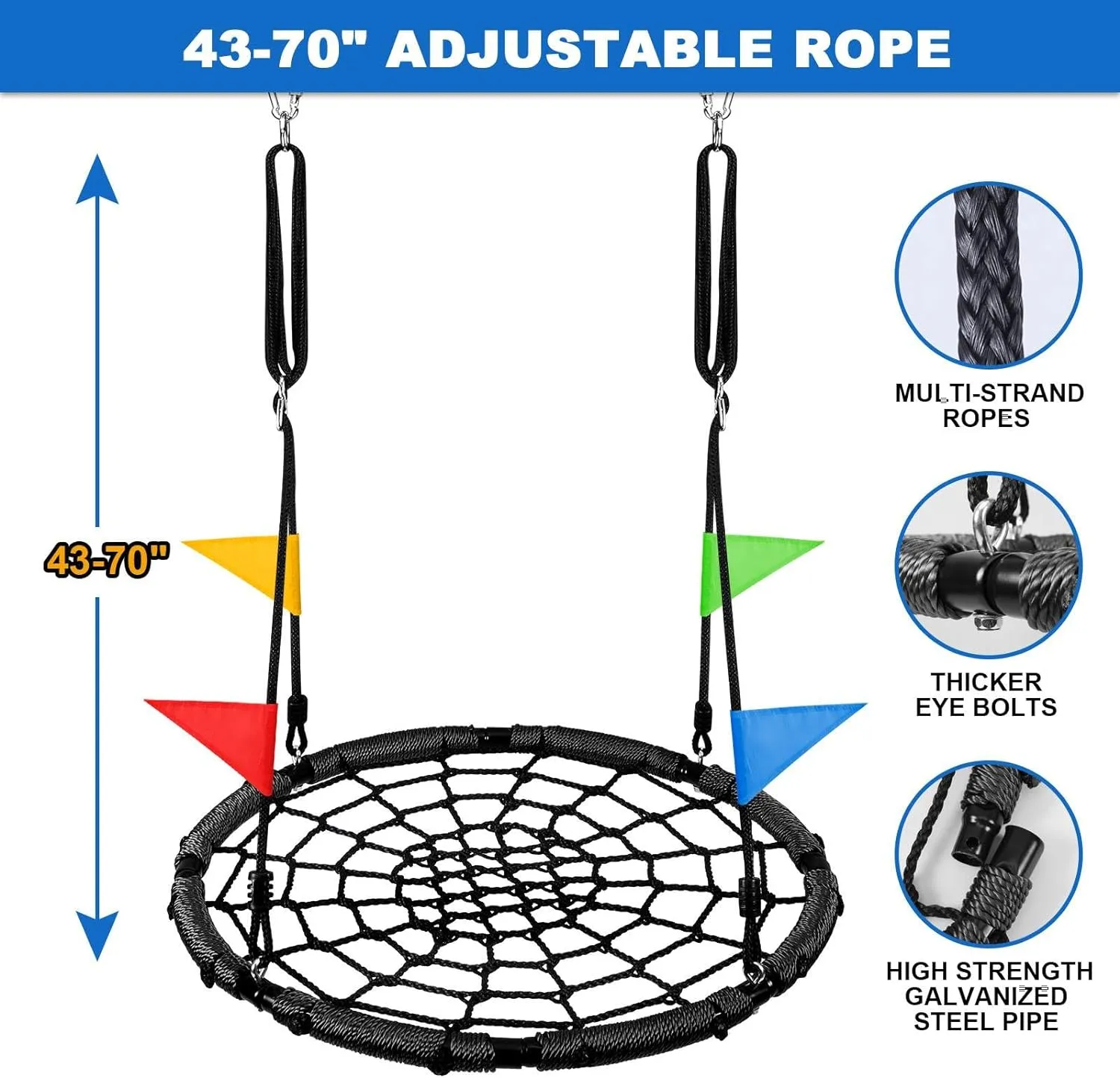 Kids Adult$ untie fruit strict declare Backyard Round Flying Swing with Hanging Ropes Straps and Turnbuckle 43in Black Odoland Spider Web Tree Swing$ Outdoor Saucer Net Swing$ 900D Oxford Platform Swing for 
