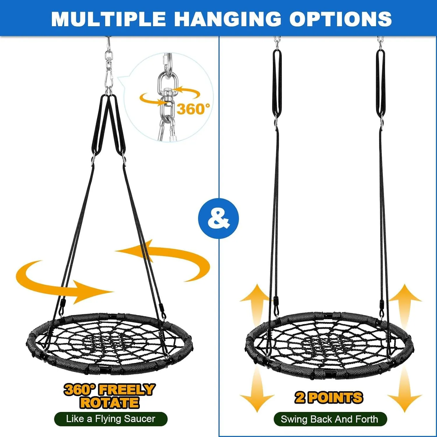 Kids Adult$ untie fruit strict declare Backyard Round Flying Swing with Hanging Ropes Straps and Turnbuckle 43in Black Odoland Spider Web Tree Swing$ Outdoor Saucer Net Swing$ 900D Oxford Platform Swing for 
