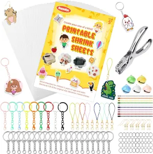 Kids Creative Craft Marking, DIY Ornaments or Creative Craft Hayunfiys 181PCS Shrinky Plastic Dink Sheets Kit,20PCS Shrink Paper and speckle 161PCS Keychains and Open Iron Ring for 