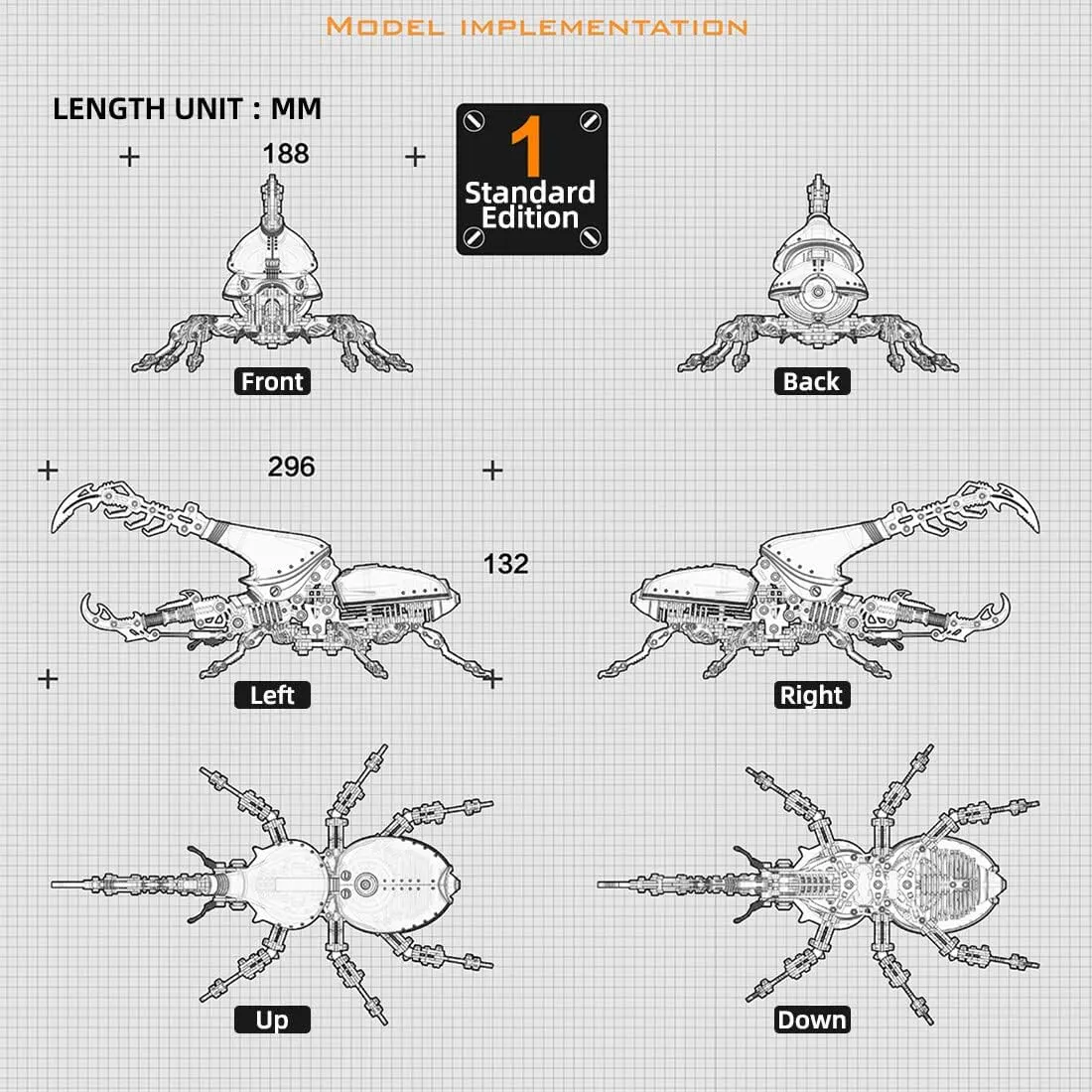 Kit, DIY Assembly Kit to pattern Build, 3D Jigsaw Puzzle Desk Ornament Kit Craft Toys for Adults 3D Metal Puzzles Mechanical Dynastes Model, 588 PCS Mechanical Steampunk Insect 