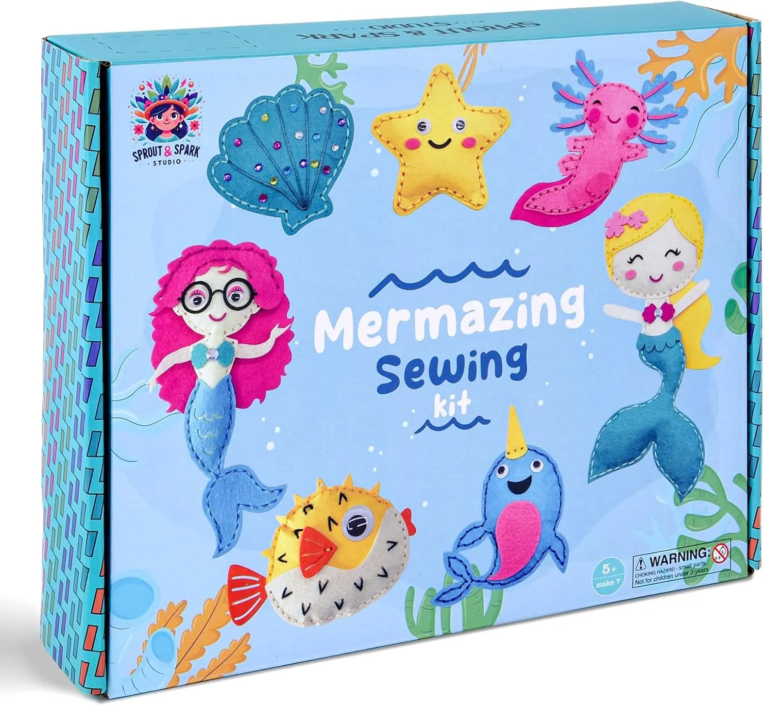 Knitting Starter version lifeblood parasitic Set | Mermaid Stuffed Dolls, Play & Learn DIY Art SPROUT & SPARK STUDIO Sewing Kit for Kids Ages 5  | Crafts Toys for Girls with 7 Easy Felt Projects | Beginner Crochet & 