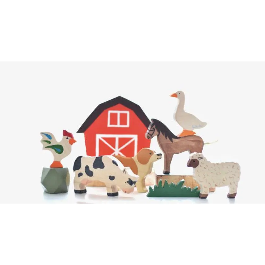 L   Wood Large Wooden Farm Animals Set