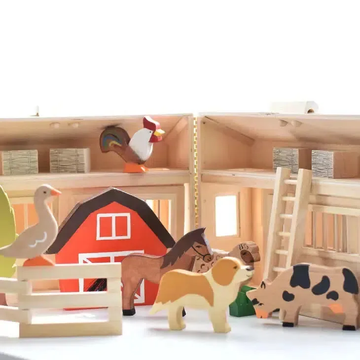 L   Wood Large Wooden Farm Animals Set