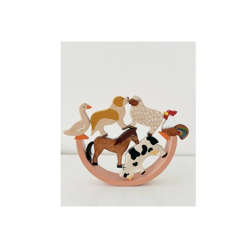 L   Wood Large Wooden Farm Animals Set