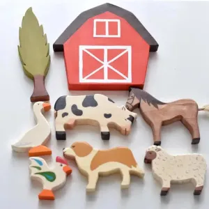 L   Wood Large Wooden Farm Animals Set