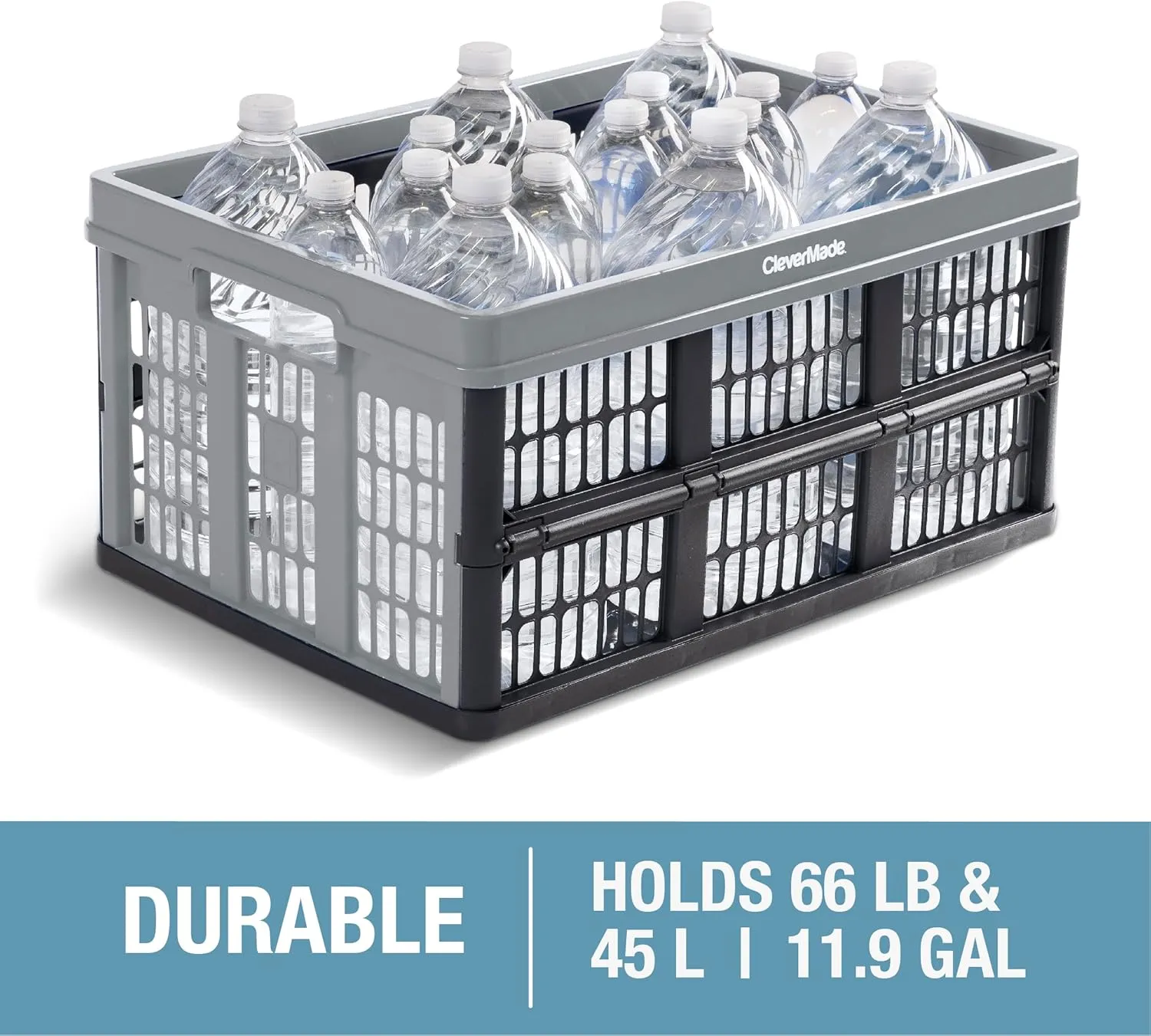 lbs - Stackable Containers Heavy Duty Capacity industrialism peal Crates-Space-Saving Baskets CleverMade Collapsible Utility Crates - Stone 3 Pack 45L / 11 Gal holds 66 