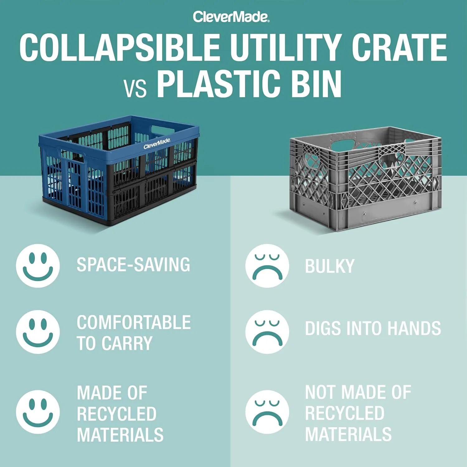 lbs - Stackable Containers Heavy Duty Capacity industrialism peal Crates-Space-Saving Baskets CleverMade Collapsible Utility Crates - Stone 3 Pack 45L / 11 Gal holds 66 