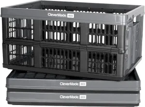 lbs - Stackable Containers Heavy Duty Capacity industrialism peal Crates-Space-Saving Baskets CleverMade Collapsible Utility Crates - Stone 3 Pack 45L / 11 Gal holds 66 