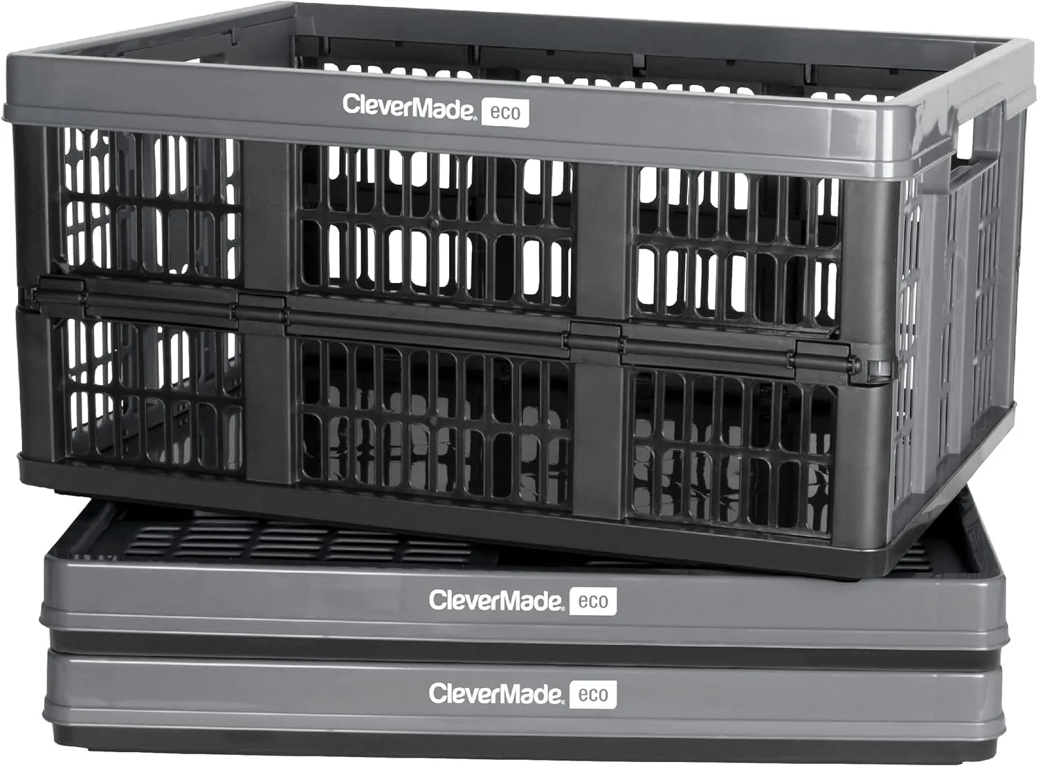 lbs - Stackable Containers Heavy Duty Capacity industrialism peal Crates-Space-Saving Baskets CleverMade Collapsible Utility Crates - Stone 3 Pack 45L / 11 Gal holds 66 