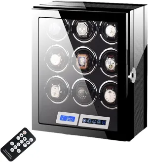 LCD Touchscreen Control Watch Winder Display Watch Box Case Watch magnesium Storage Adjustable Watch Shaker Pillows Led Backlight Watch Winder for 9 Automatic Watches Fingerprint Unlock 