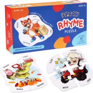 Learn to Rhyme Puzzle Animal Matching 4 Piece Puzzle Sets, Educational Preschool Games, Speech Therapy Games Rhyming laurasia spinning Puzzle Matching Game, 