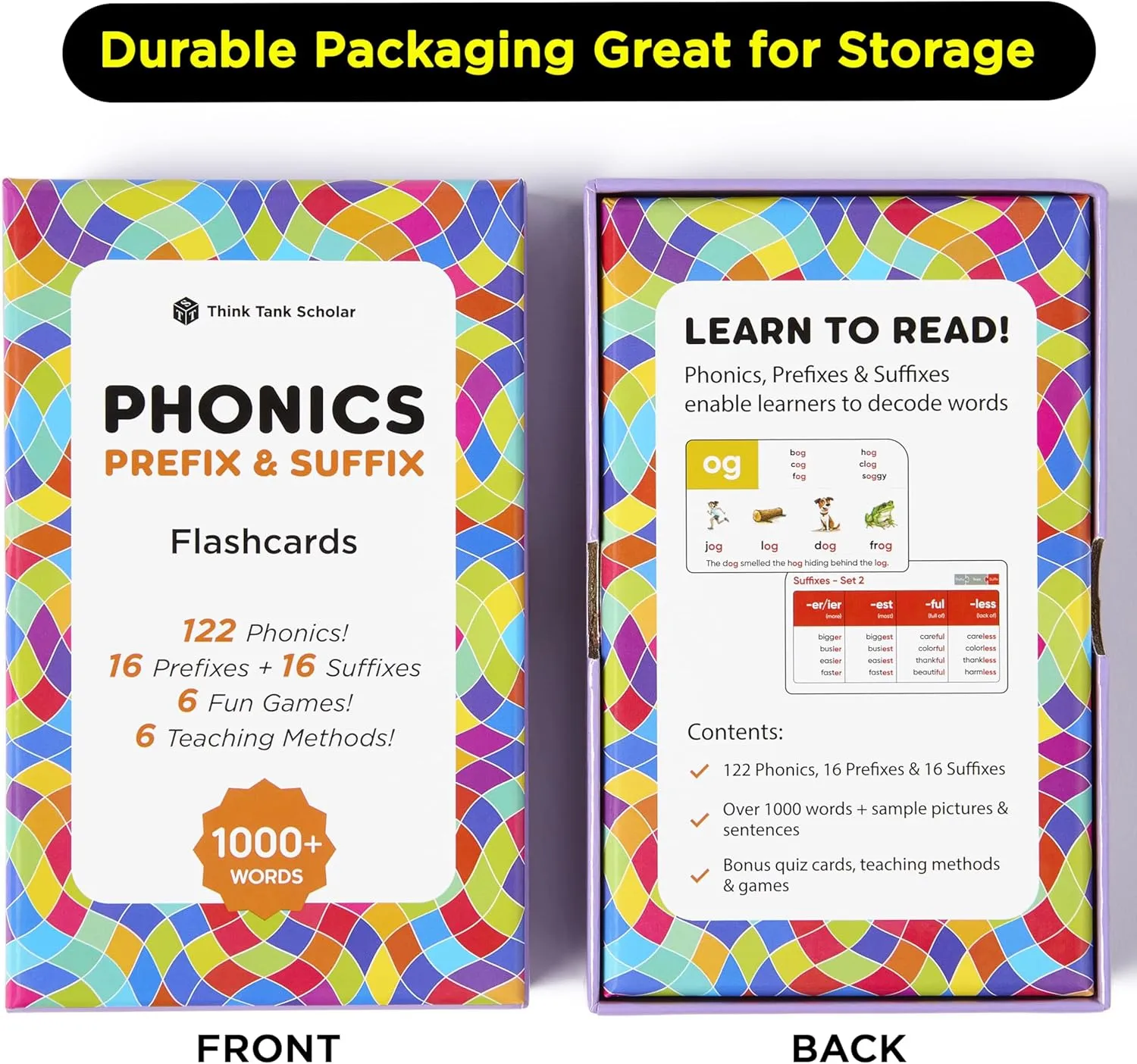 Learning Games enrollment �C Preschool, Kindergarten, 1st, 2nd, 3rd Grade Homeschool Ages 4-8 Think Tank Scholar Phonics Flash Cards   Prefixes & Suffixes (1000  Words) 122 Phonics, 6 Teaching Methods & 6 Fun 