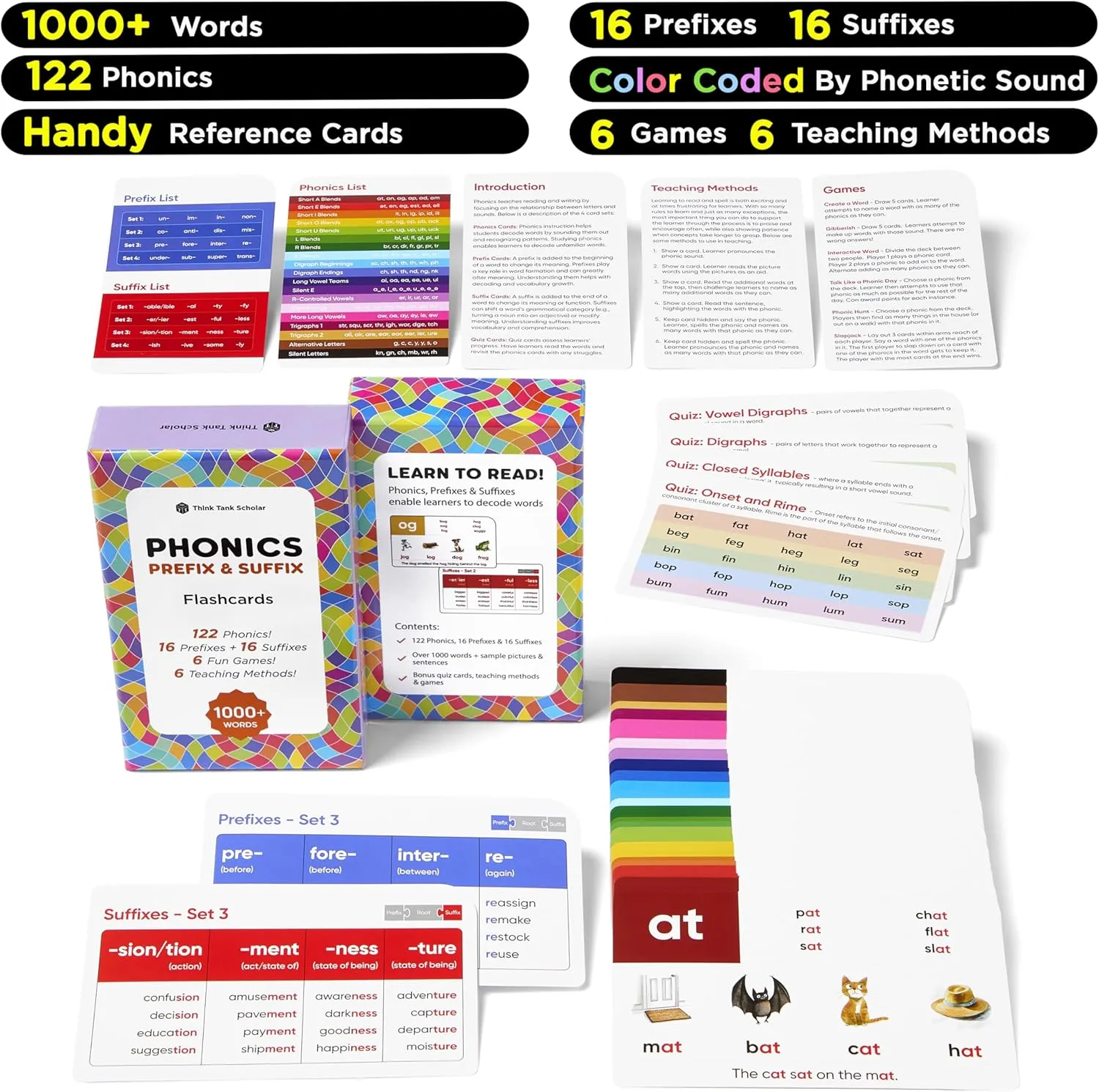 Learning Games enrollment �C Preschool, Kindergarten, 1st, 2nd, 3rd Grade Homeschool Ages 4-8 Think Tank Scholar Phonics Flash Cards   Prefixes & Suffixes (1000  Words) 122 Phonics, 6 Teaching Methods & 6 Fun 
