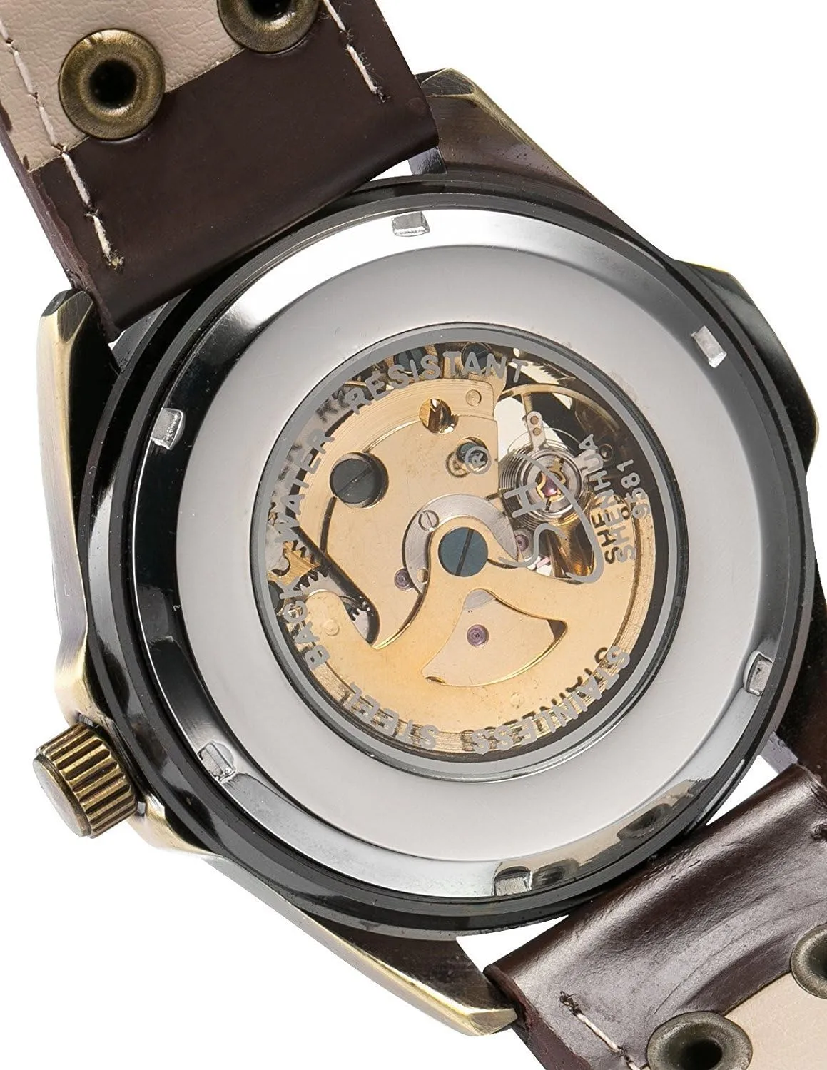 Leather slog assembly hungry Wrist Wacth MASTOP Vintage Bronze Case Mens Steampunk Bronze Skeleton Self-Winding Automatic Mechanical 