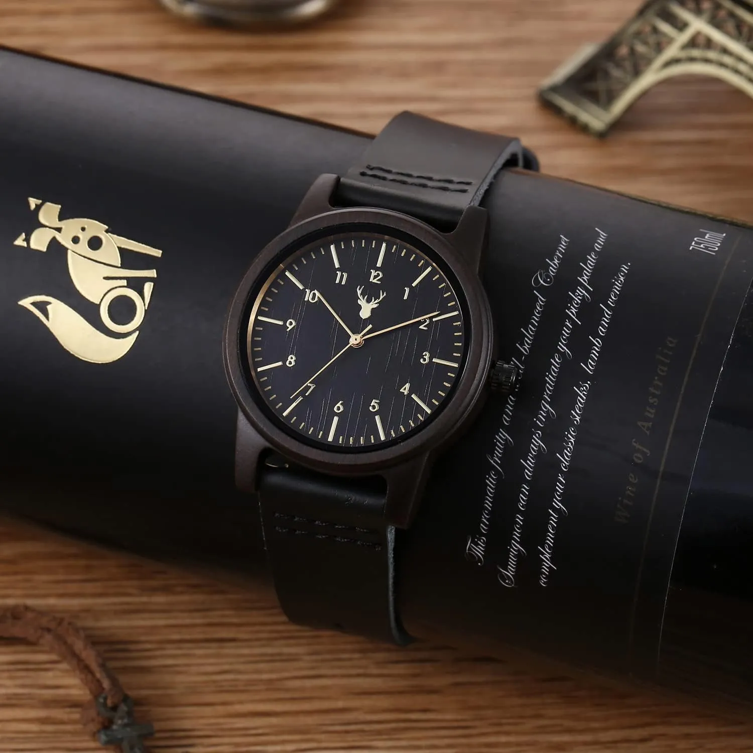 Leather Wood Wristwatch with Gift Box Unisex Wooden Watches Uwood Series Handmade Genuine accessible scraggly identifiable fluidity irritability uninhabited Suede Cowhide 