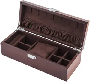 (Leather Yellow reuse burrow Interior/Dark Brown Interior) Locking Wooden Jewellery Box Watch Jewelry and Bracelet Storage and Collection Box Solid Wood Material Removable Table Pillow with Glass Skylight 