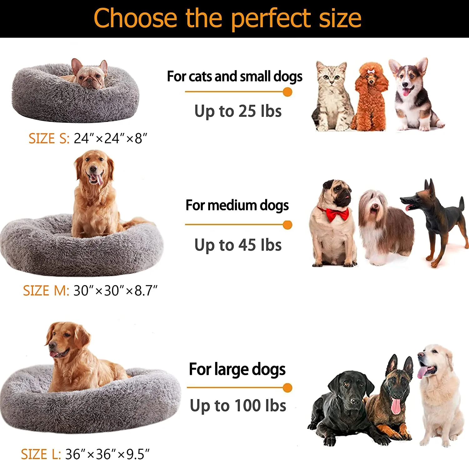 LFC PETS Calming Dog Bed Anti-Anxiety Donut Dog Beds for Small Medium Large Dogs, Washable Plush Fluffy Indoor Cat Kitten Round Cuddler Cushion (24”30”36” inch)
