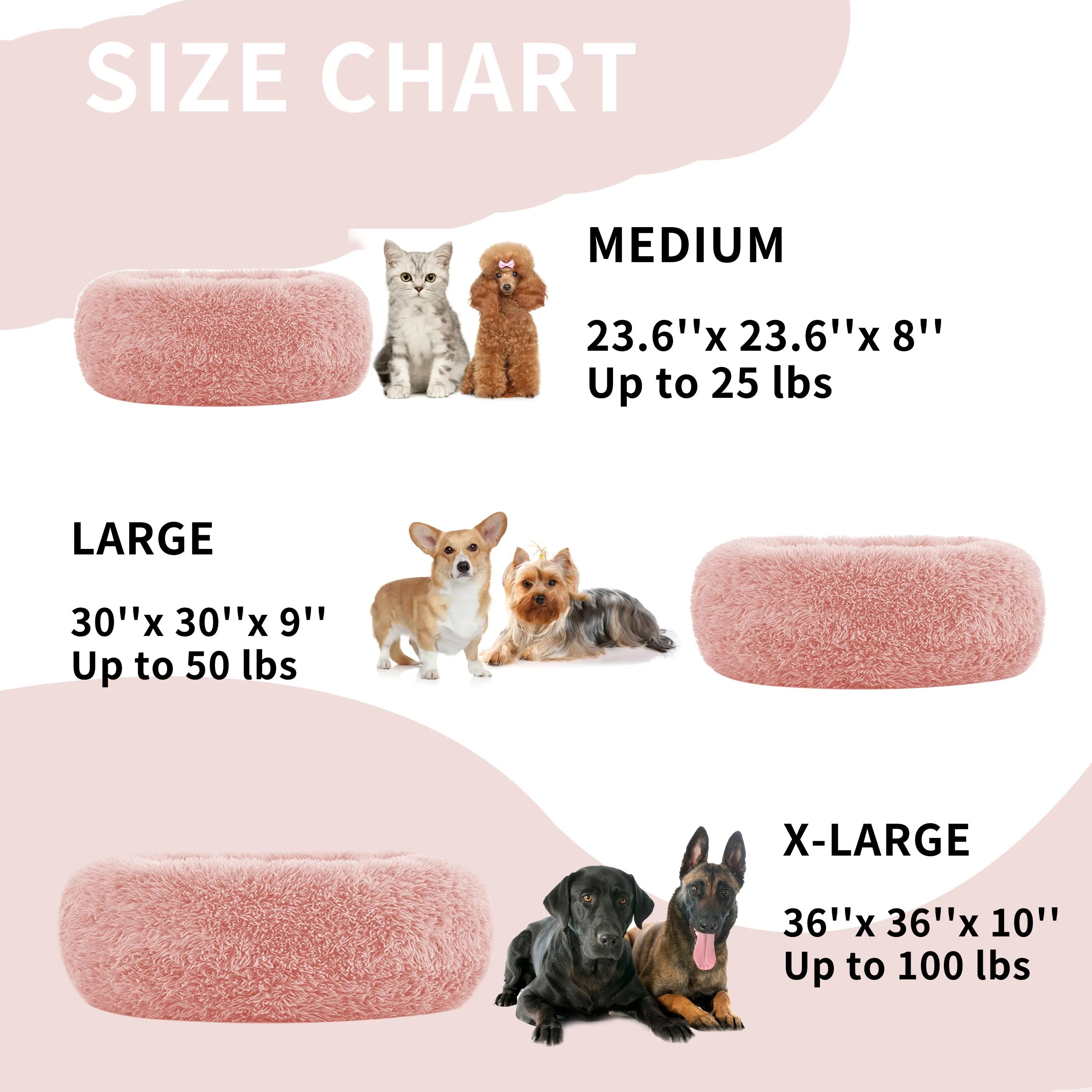 LFC PETS Calming Dog Bed Anti-Anxiety Donut Dog Beds for Small Medium Large Dogs, Washable Plush Fluffy Indoor Cat Kitten Round Cuddler Cushion (24”30”36” inch)