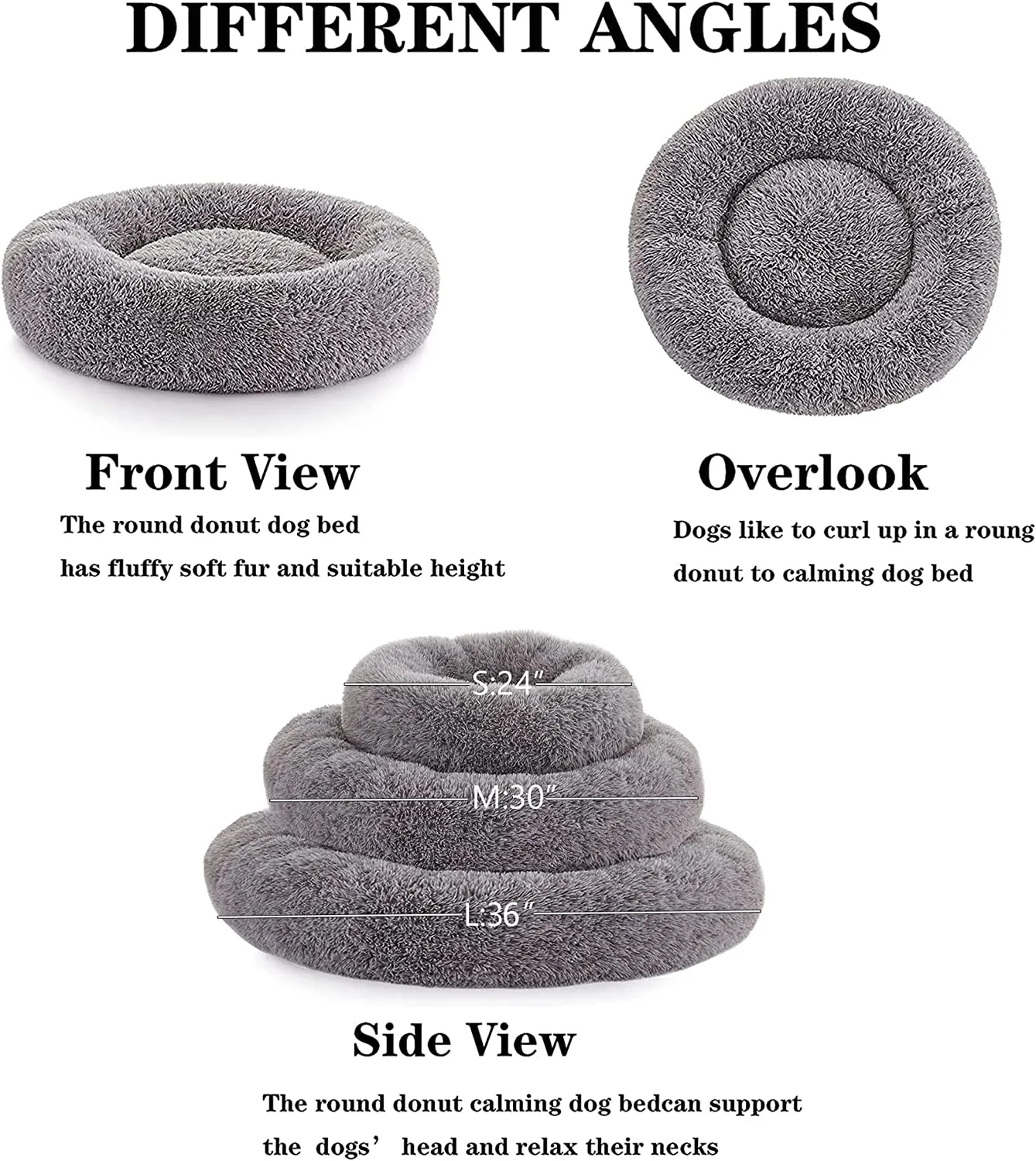 LFC PETS Calming Dog Bed Anti-Anxiety Donut Dog Beds for Small Medium Large Dogs, Washable Plush Fluffy Indoor Cat Kitten Round Cuddler Cushion (24”30”36” inch)