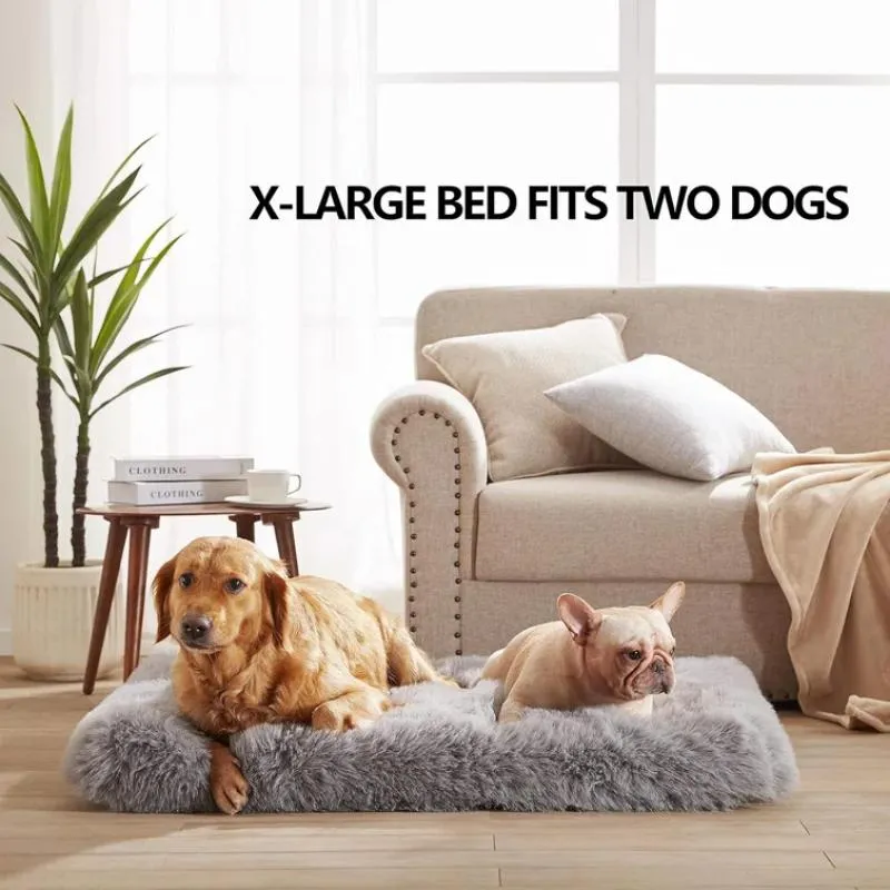 LFC PETS Deluxe Plush Fluffy Calming Dog Bed for Large Dogs, Orthopedic Dog Bed with Waterproof Removable Cover, Self-Warming Washable Dog Bed with Nonslip Bottom