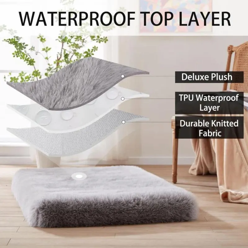 LFC PETS Deluxe Plush Fluffy Calming Dog Bed for Large Dogs, Orthopedic Dog Bed with Waterproof Removable Cover, Self-Warming Washable Dog Bed with Nonslip Bottom