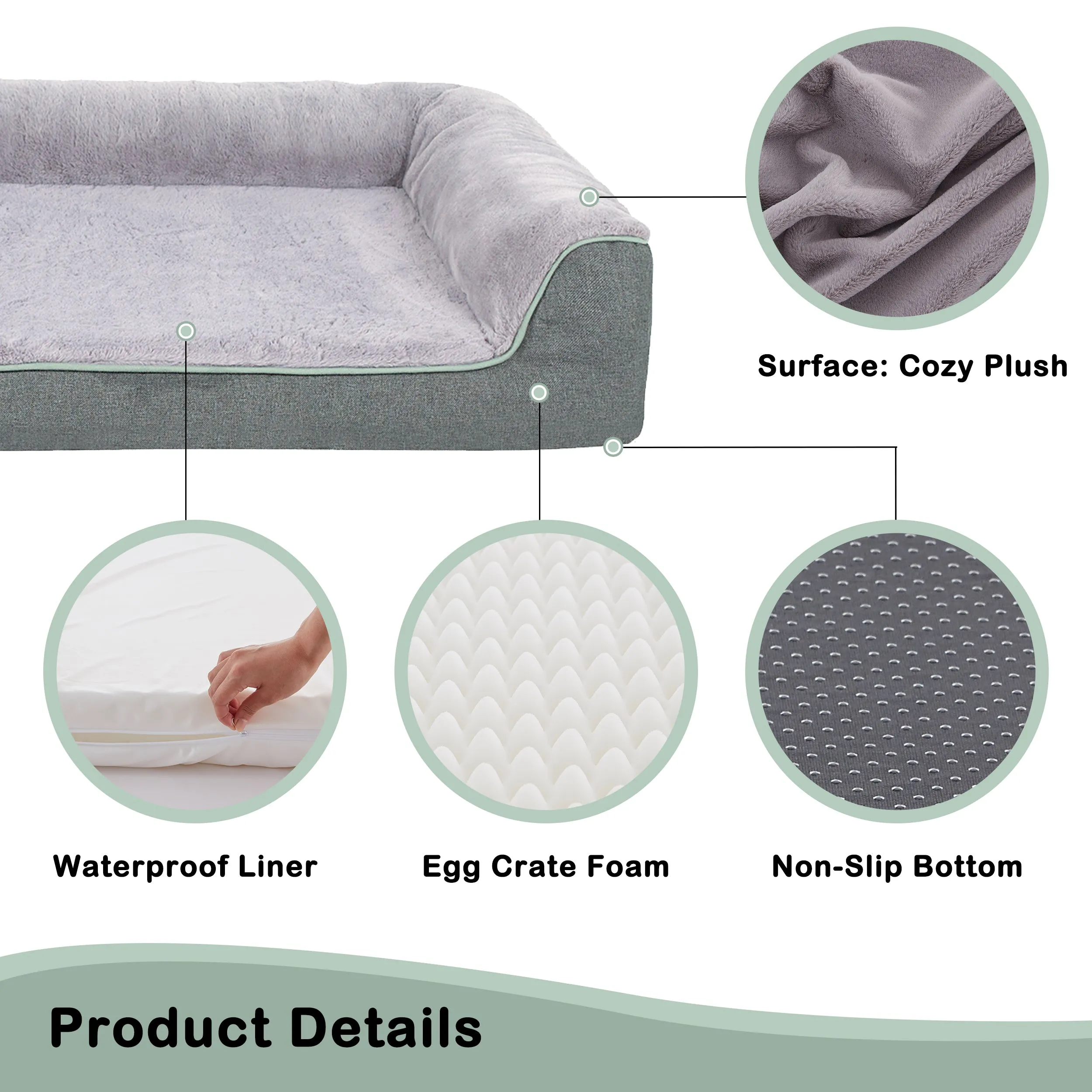 LFC PETS Orthopedic Dog Bed - Waterproof Dog Foam Sofa with Removable Washable Cover, Thick Bolster Rim - Couch Dog Bed for Small Medium Large Dogs