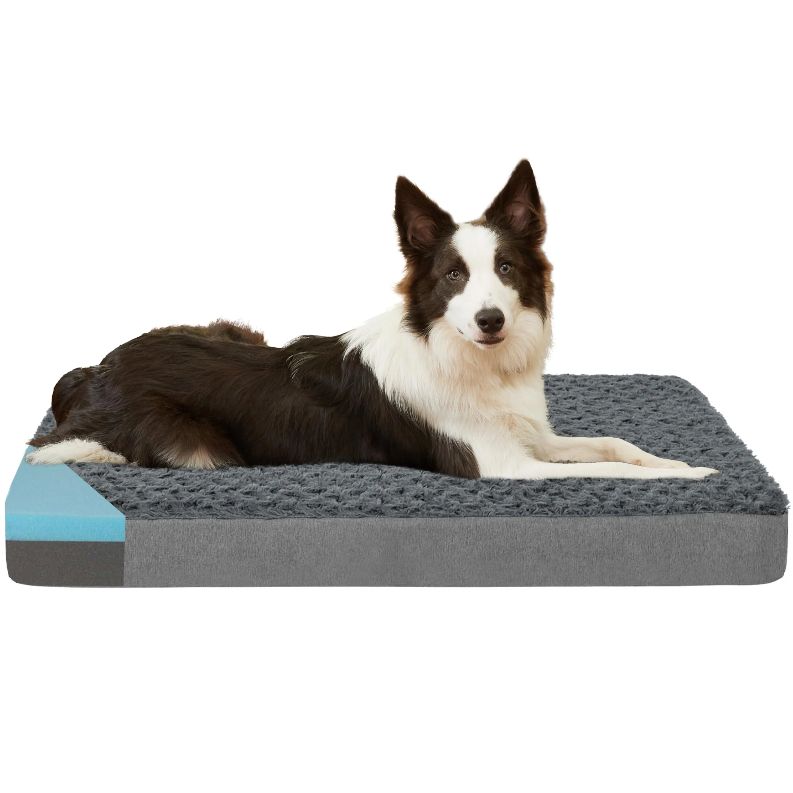 LFC PETS Plush Memory Foam Orthopedic Dog Bed for Medium, Large Dogs with Cooling Gel, Washable Dog Crate Mat, Removable Cover & Waterproof Lining