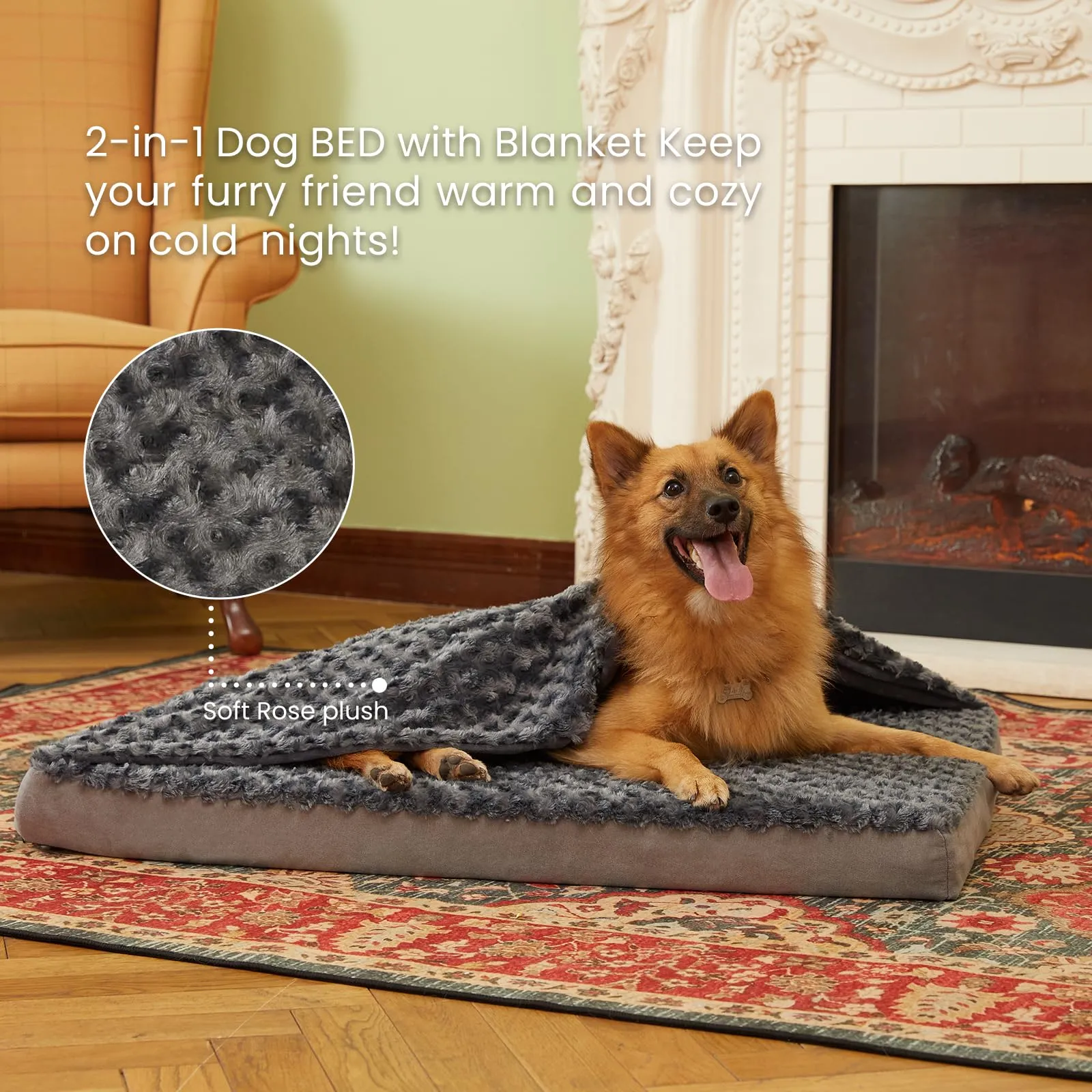 LFC PETS Plush Memory Foam Orthopedic Dog Bed for Medium, Large Dogs with Cooling Gel, Washable Dog Crate Mat, Removable Cover & Waterproof Lining