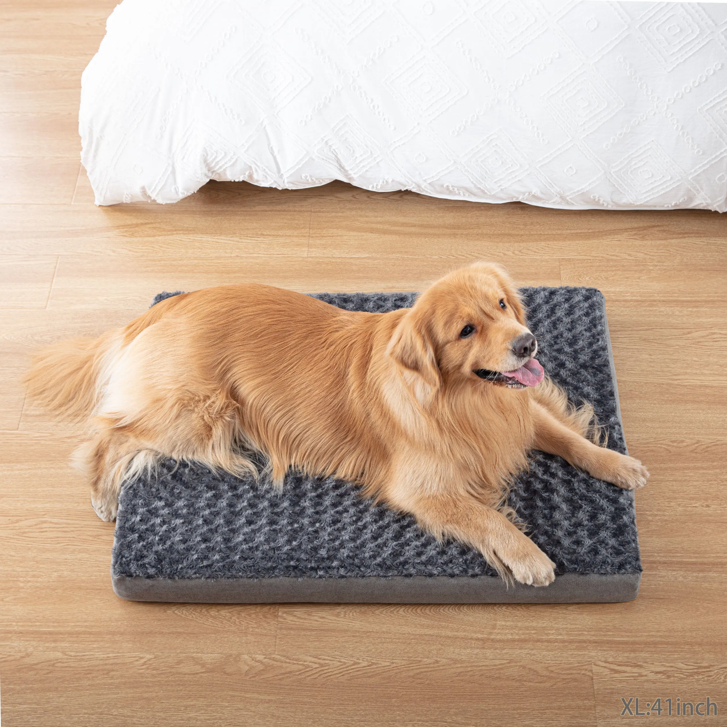 LFC PETS Plush Memory Foam Orthopedic Dog Bed for Medium, Large Dogs with Cooling Gel, Washable Dog Crate Mat, Removable Cover & Waterproof Lining