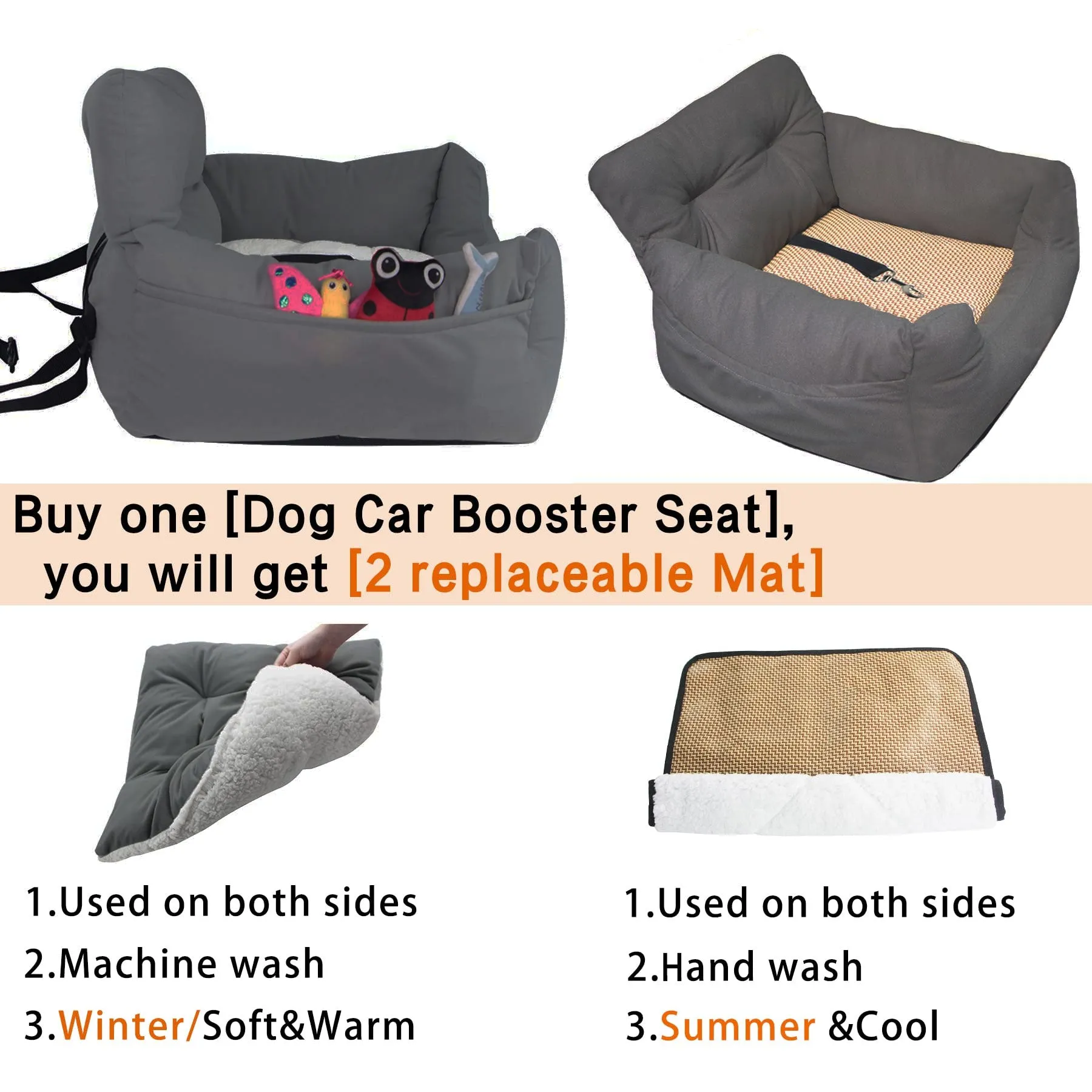 LFC PETS Puppy Car Seat, Dog Booster Seats for Small Dogs, Pet Car Seats for Dogs Under 30 Pounds with 2 Removable Cool & Warm Mat, Storage Pocket, Clip-On Safety Leash