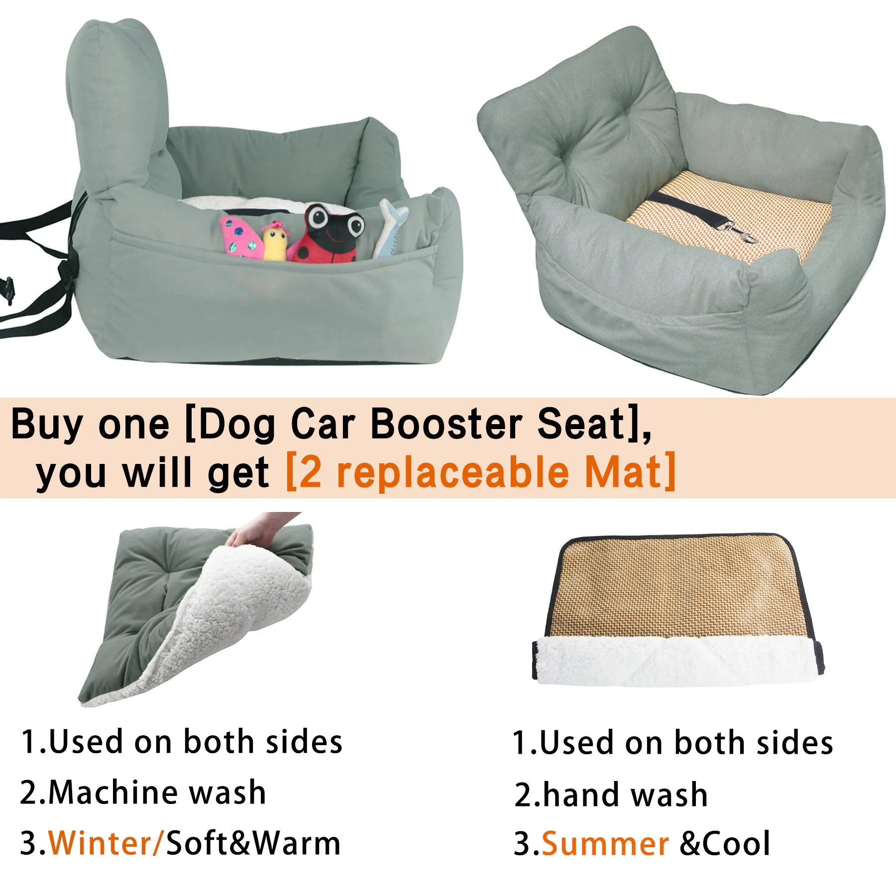 LFC PETS Puppy Car Seat, Dog Booster Seats for Small Dogs, Pet Car Seats for Dogs Under 30 Pounds with 2 Removable Cool & Warm Mat, Storage Pocket, Clip-On Safety Leash