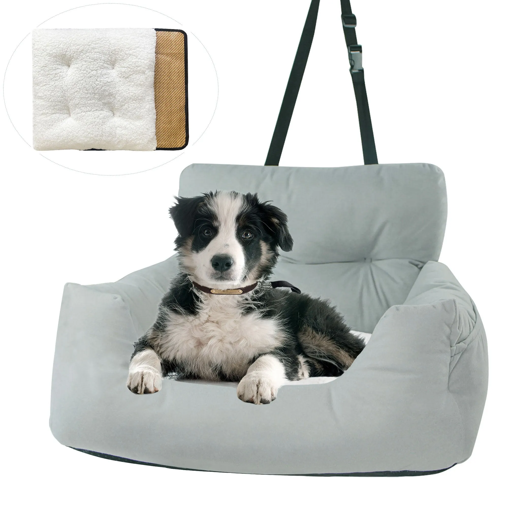 LFC PETS Puppy Car Seat, Dog Booster Seats for Small Dogs, Pet Car Seats for Dogs Under 30 Pounds with 2 Removable Cool & Warm Mat, Storage Pocket, Clip-On Safety Leash