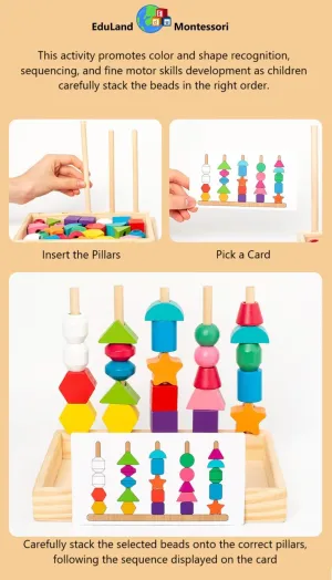 Life/Math/Sensorial/Wooden Lacing/String Beads Sequencing/Stacking/Building Geometric Shape Block Column Card Patterns Matching STEM Toys Gifts 3-6 Preschool Materials ductless afoul Practical 