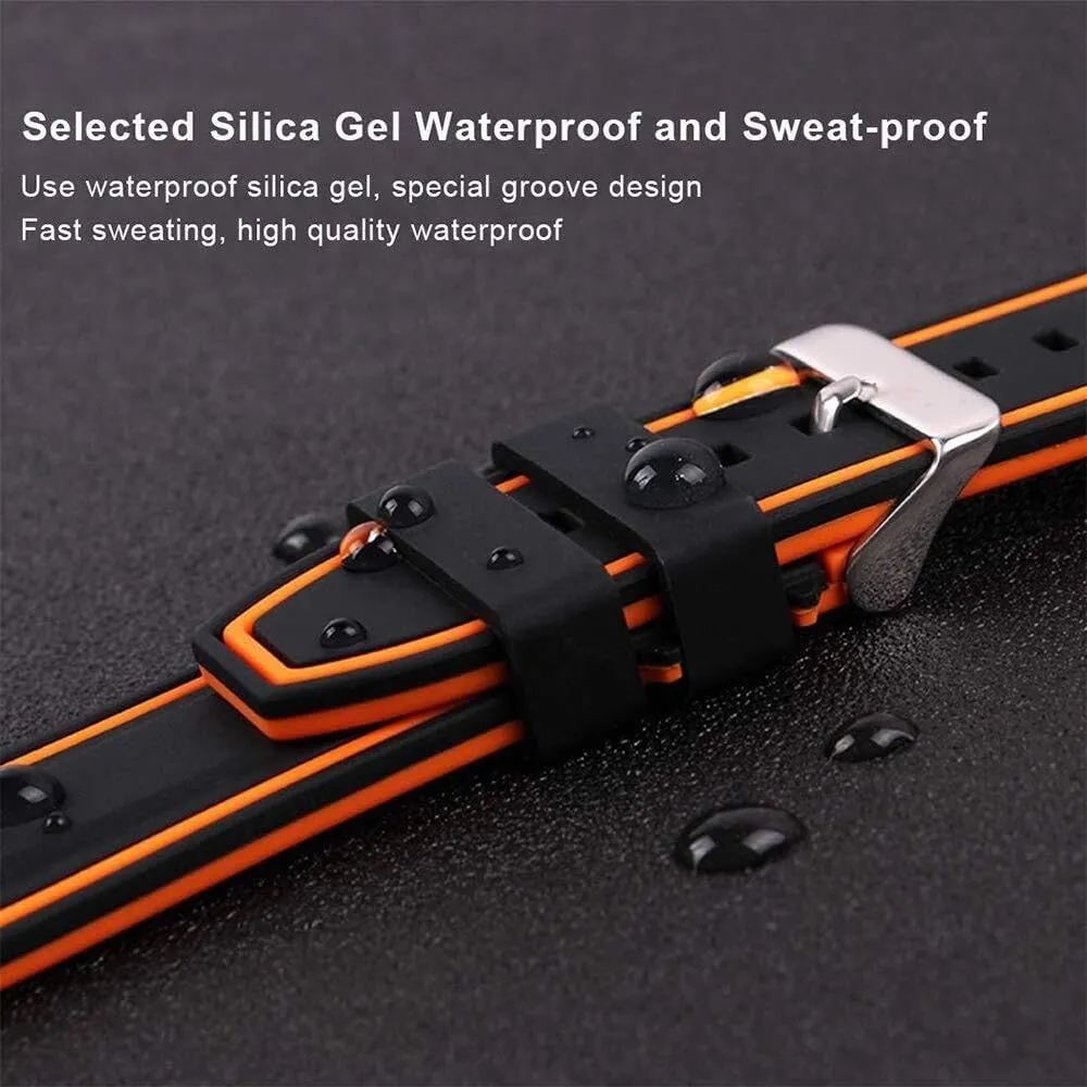 Line Bicolor Silver Buckle for Men and identical Women Sport Silicone Watch Bands Divers Model Replacement Rubber Watch Strap 20mm 22mm 24mm 26mm Waterproof 