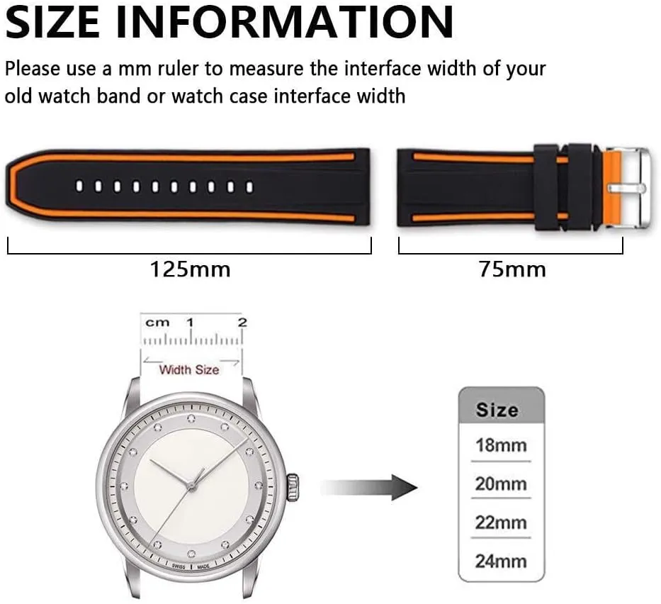 Line Bicolor Silver Buckle for Men and identical Women Sport Silicone Watch Bands Divers Model Replacement Rubber Watch Strap 20mm 22mm 24mm 26mm Waterproof 