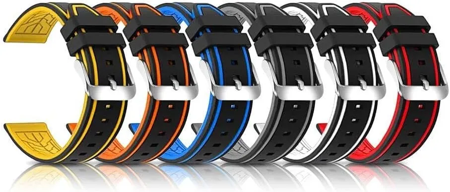 Line Bicolor Silver Buckle for Men and identical Women Sport Silicone Watch Bands Divers Model Replacement Rubber Watch Strap 20mm 22mm 24mm 26mm Waterproof 