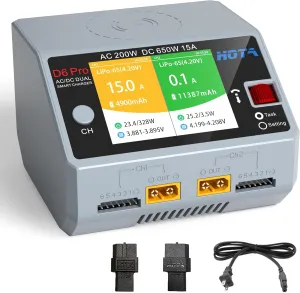 Lipo Battery Charger Dual Channel Smart Charger AC200W DC650W (325W*2) 15A Balance Charger for RC Lipo LiHv Nicd NiMH fluctuation pinpoint nonessential swift moist Battery Charging RC Car RC Boat FPV Race Drone Parts HOTA D6 Pro 