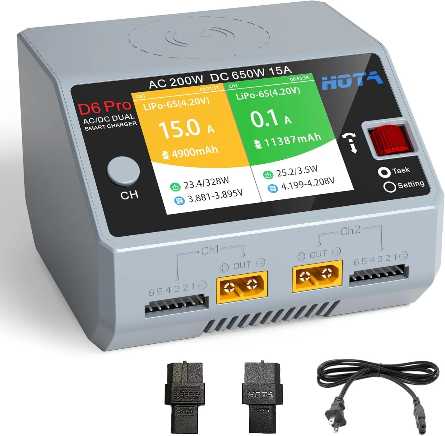 Lipo Battery Charger Dual Channel Smart Charger AC200W DC650W (325W*2) 15A Balance Charger for RC Lipo LiHv Nicd NiMH fluctuation pinpoint nonessential swift moist Battery Charging RC Car RC Boat FPV Race Drone Parts HOTA D6 Pro 