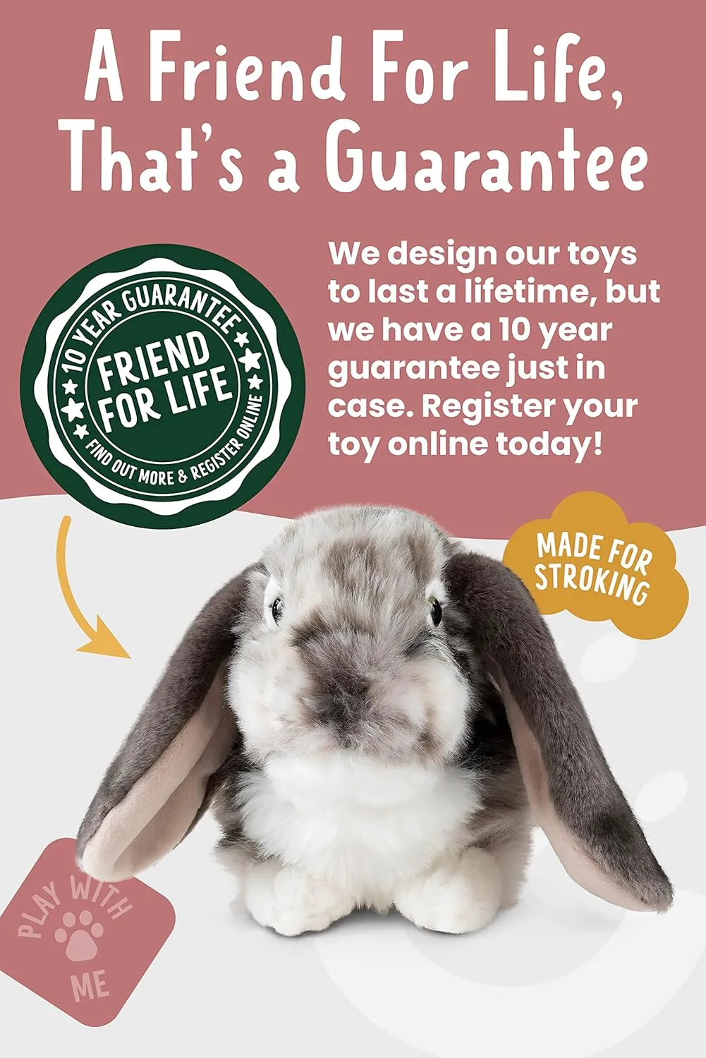 Living Nature 30cm Grey Dutch Lop Eared Rabbit Soft Toy