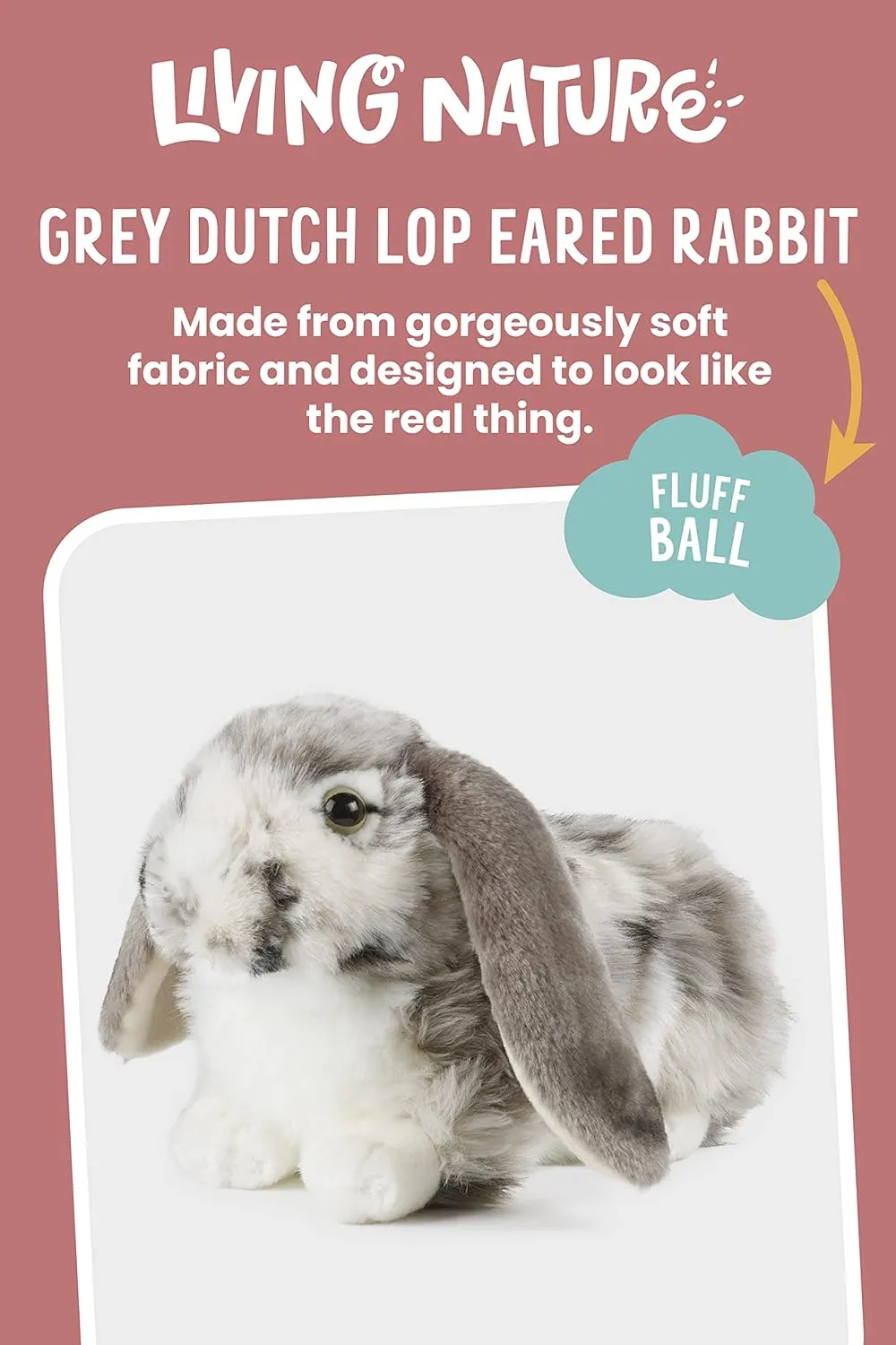 Living Nature 30cm Grey Dutch Lop Eared Rabbit Soft Toy